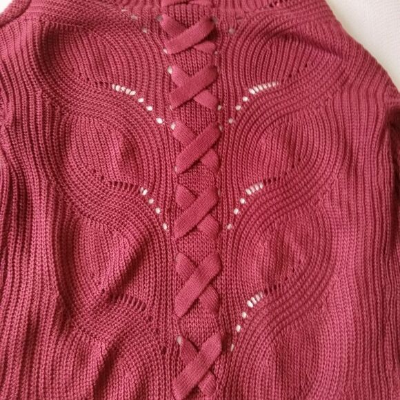 Pink Republic Burgundy Red Open Front Tight Knit Cardigan Sweater Women's Small - Picture 12 of 12